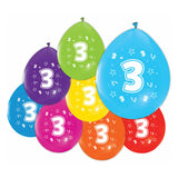 Globos-Luftballons 2-seitig bedruckt Zahl 3, 8 Stk.