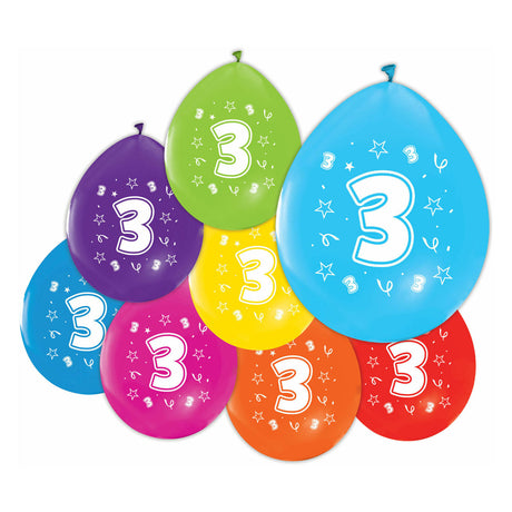 Globos-Luftballons 2-seitig bedruckt Zahl 3, 8 Stk.