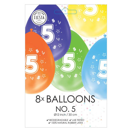 Globos-Luftballons 2-seitig bedruckt Zahl 5, 8 Stk.