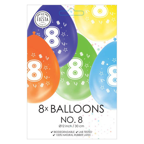 Globos-Luftballons 2-seitig bedruckt Zahl 8, 8 Stk.