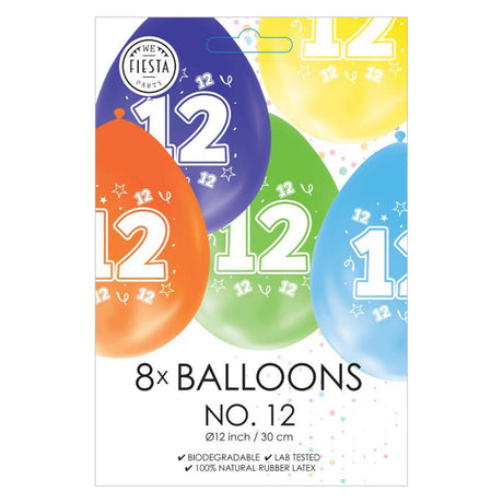 Globos-Luftballons 2-seitig bedruckt Zahl 12, 8 Stk.