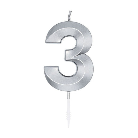 Globos Tortenkerze 6cm metallic silber Nr.3