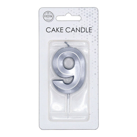 Globos taartkaars 6cm metallic zilver no.9