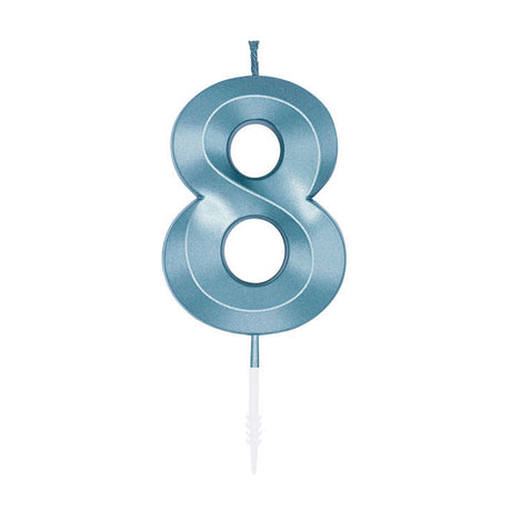 Globos Tortenkerze 6cm Metallic Hellblau Nr. 8