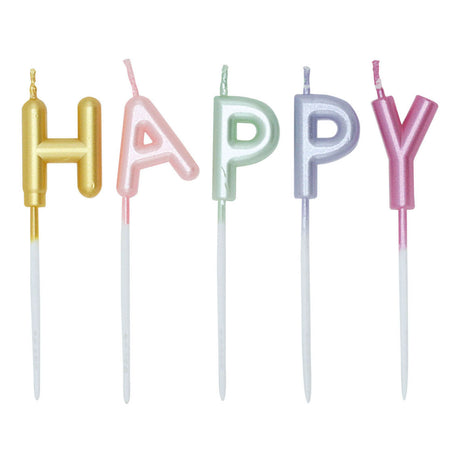 Globos Kuchenkerzen-Set „Happy Birthday“ in Pastellfarben
