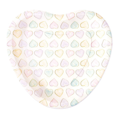 Globos Pappteller 23cm herzförmig Aquarelle Herzen - 8 Stk.