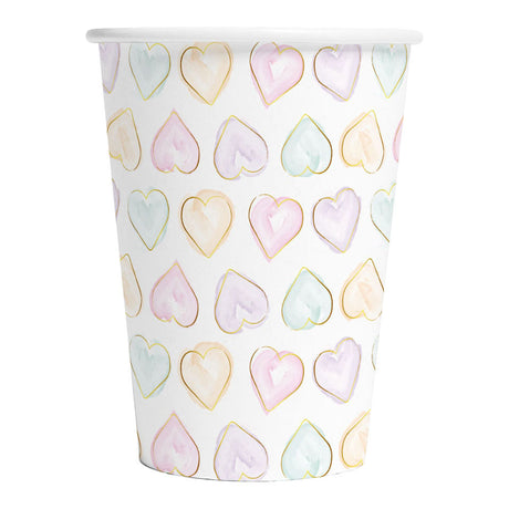 Globos Pappbecher 210ml Aquarell Herzen - 8 Stk.
