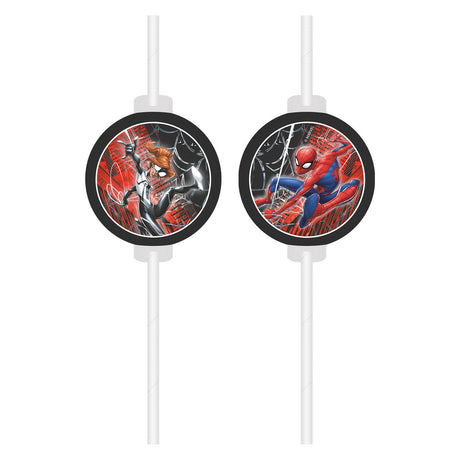 Globos Papierstrohhalme Spiderman World of Web - 4 Stk.
