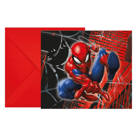 Globos-Einladungen mit Umschlägen Spiderman World oder Web - 6 Stk.