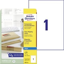 Inkjet-Etiketten Avery J8567-25, 210 x 297 mm, transparent, wiederaufklebbar