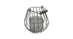 Metal wire lantern with glass ø18x17 26cm grey