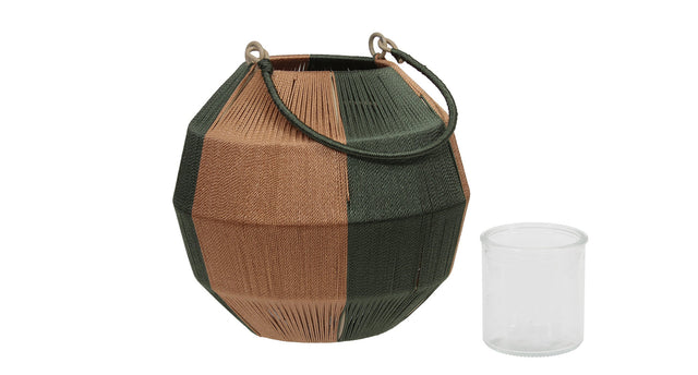 Pc. 1 fabric lantern hanging green gold 19,5x17,5 cm