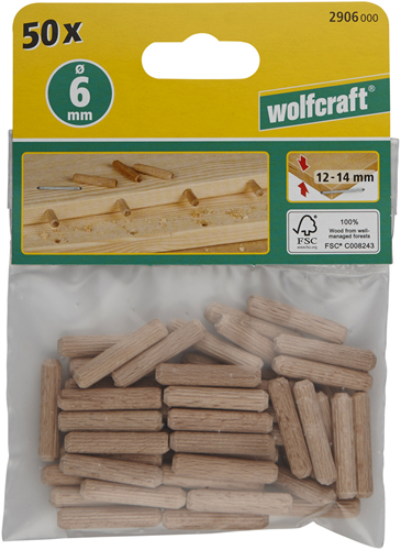 Wolfcraft gerillte Holzdübel | buche | ø6 x 30 mm | 50 Stück - 2906000