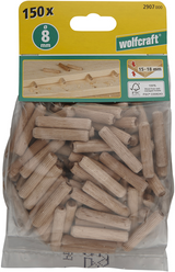 Wolfcraft gerillte Holzdübel | buche | ø8 x 40mm | 150 Stück - 2907000