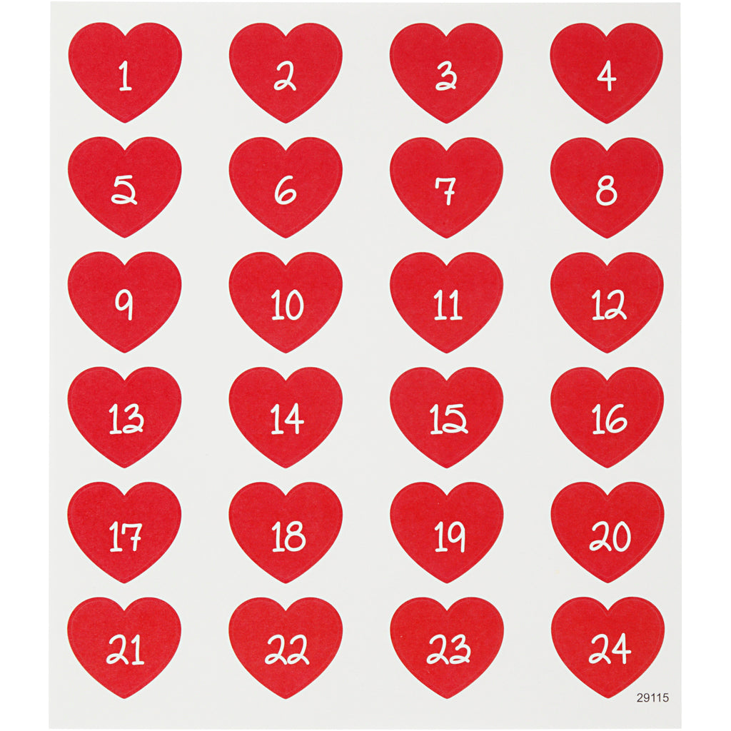 Creativ Company Stickers Heart mit Zahl, 1 Blatt