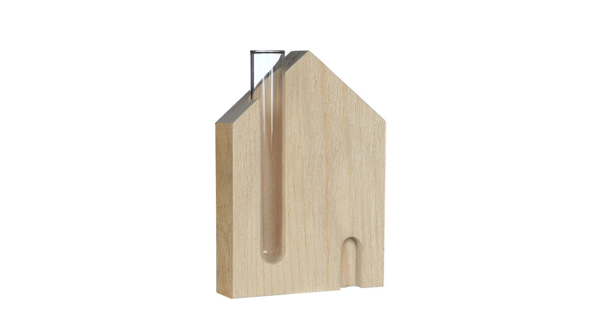 Houten huis met buis l.10 w.3 h.14 cm