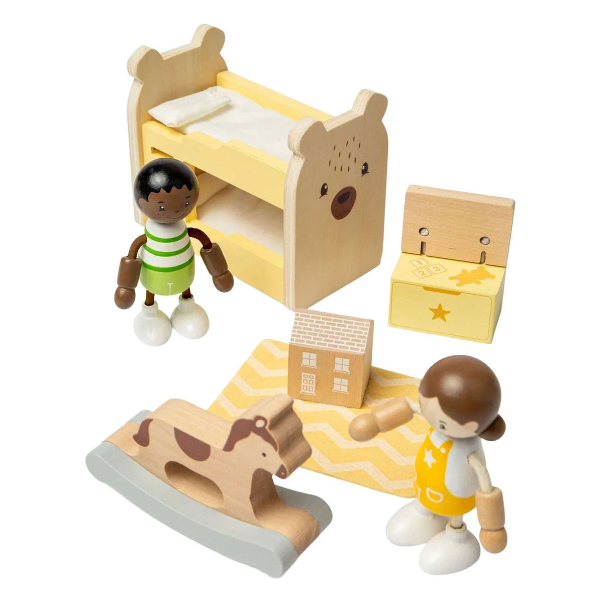 Bigjigs Holzpuppenhausmöbel Kinderzimmer – 5 Stück.