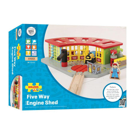 Bigjigs Holz-Eisenbahnschuppen für 5 Züge – Erweiterung des Holzgleissystems