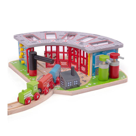 Bigjigs Holz-Eisenbahnschuppen für 5 Züge – Erweiterung des Holzgleissystems
