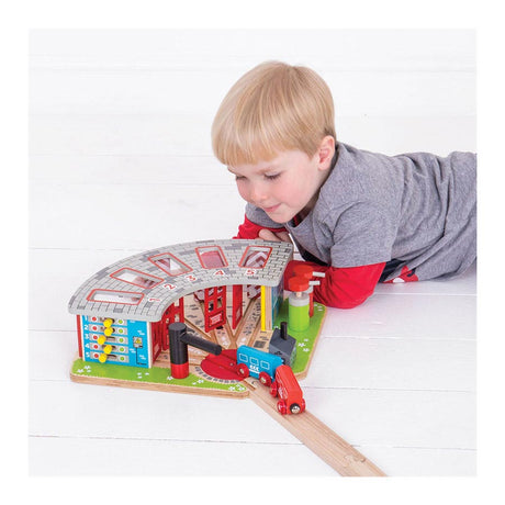 Bigjigs Holz-Eisenbahnschuppen für 5 Züge – Erweiterung des Holzgleissystems