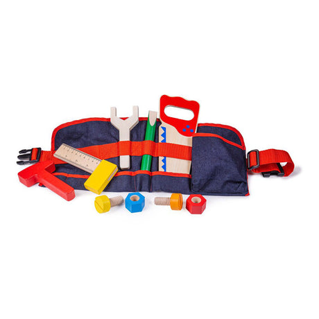 Bigjigs Toys roter Werkzeuggürtel mit Holzwerkzeugen – Bigjigs – mit Clipverschluss – 10 Stück