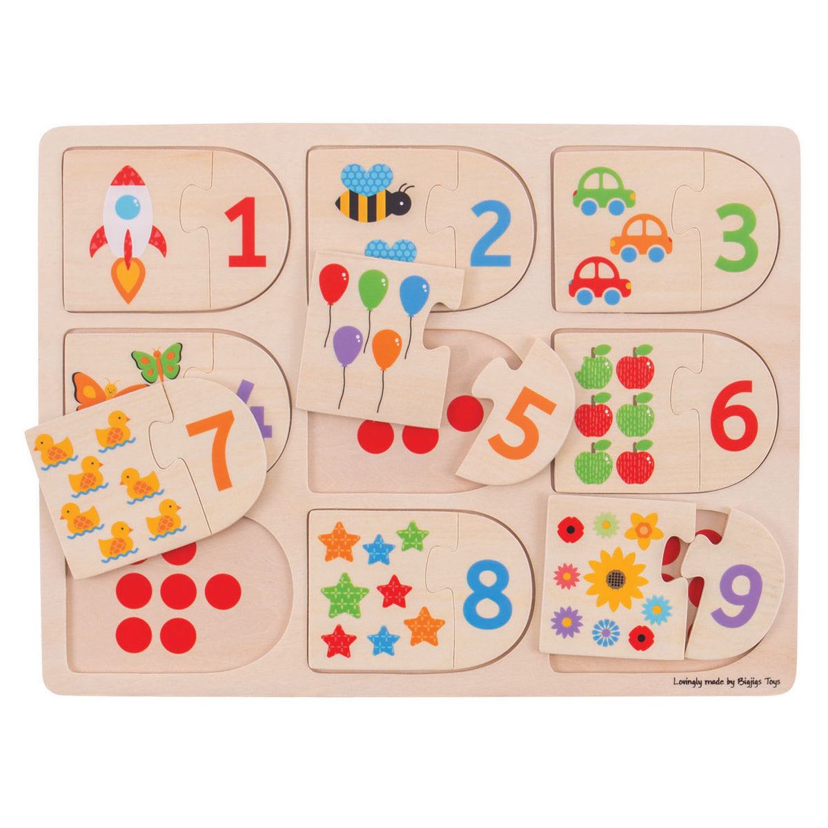 Bigjigs Toys Bigjigs Lernpuzzle aus Holz mit Zahlen, 18 Teile.