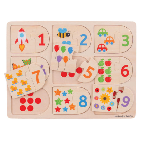 Bigjigs Toys Bigjigs Lernpuzzle aus Holz mit Zahlen, 18 Teile.