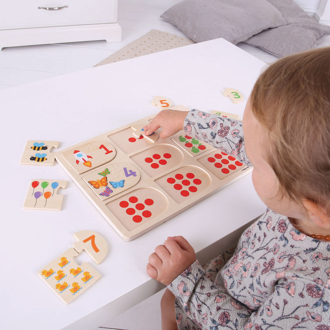 Bigjigs Toys Bigjigs Lernpuzzle aus Holz mit Zahlen, 18 Teile.