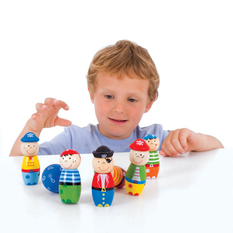 Bigjigs Holz-Bowling-Set Piraten, 7-teilig.