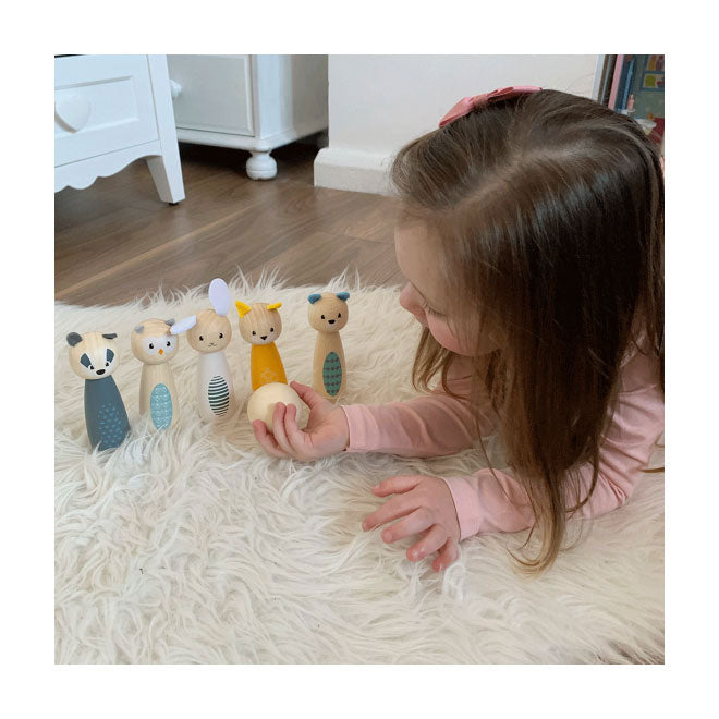 Simply Scandi Bigjigs Toys – Kegelspiel „Waldtiere“ – Holzspielzeug – Kegelspiel aus Holz – 7-teilig