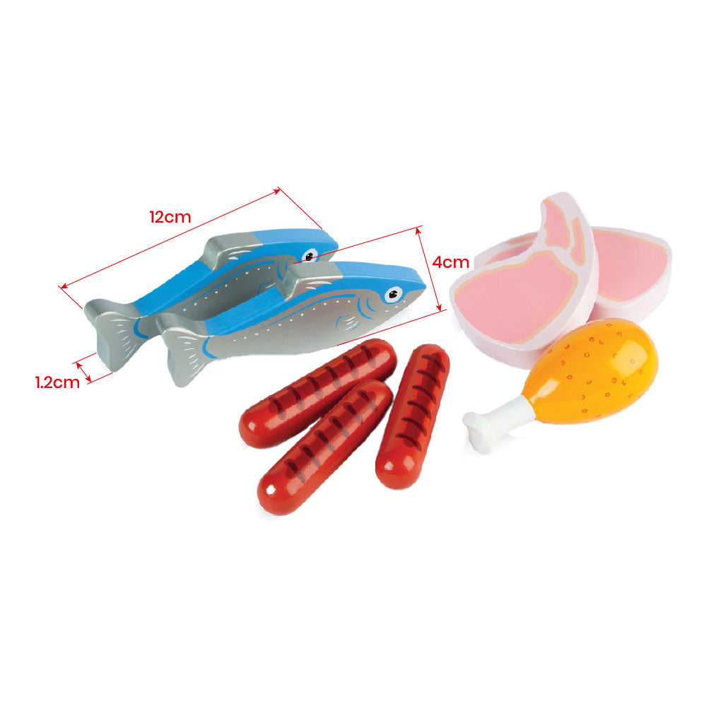 Tidlo Holzspielfutter Fleisch und Fisch in Box, 8 Stück.