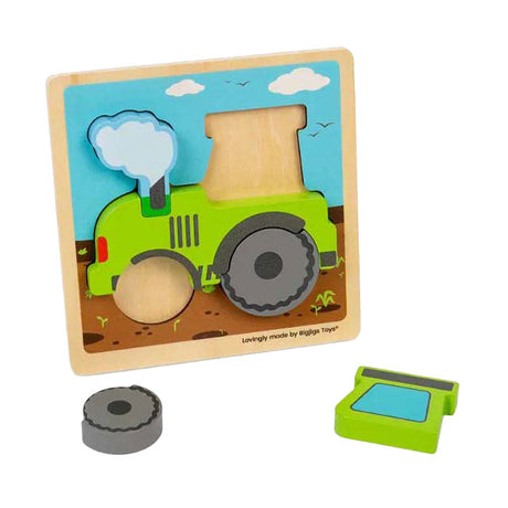 Bigjigs Holzeinlegepuzzle Traktor mit herausnehmbaren Formen, 5-tlg.