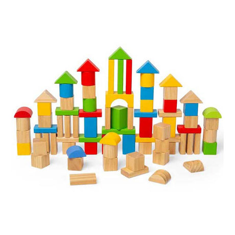 Bigjigs farbige Holzbausteine, 80 Stück.