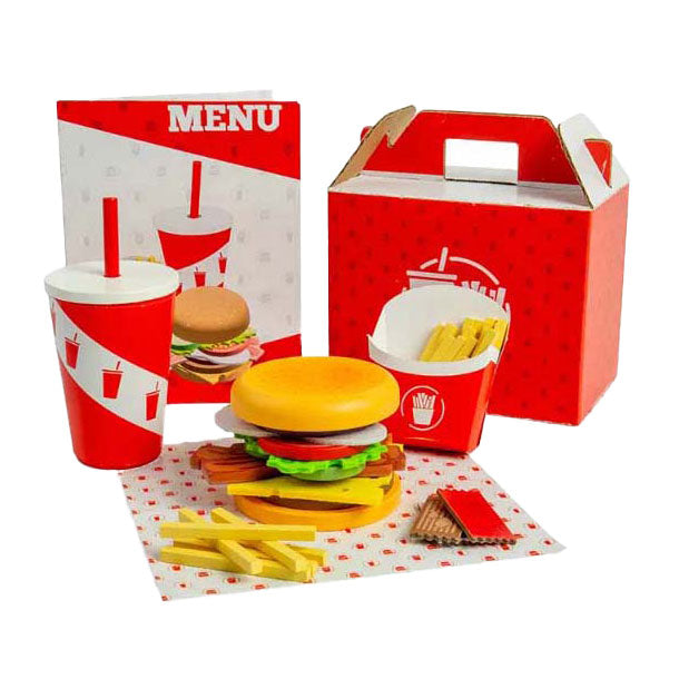 Bigjigs Holz-Burger- und Pommes-Set, 48-teilig.