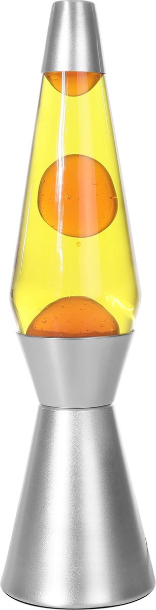 I-total Lavalampe – Lavalampe – Stimmungslampe – 40 x 11 cm – Glasaluminium – 30 W – Gelb mit orangefarbener Lava – Silbergrau – XL1786