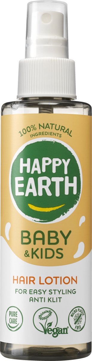 Happy earth haarlotion - baby kids - 100% natuurlijk - anti-klit spray - vermindert klitten pluis - 150 ml