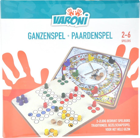 Van der Doelen-Holzpferdespiel (nerven Sie die Leute nicht) und zweiseitiges Gänsebrett