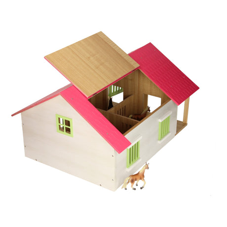 Kinderglobus Pferdestall rosa mit 2 Boxen und Lagerraum, 1:24