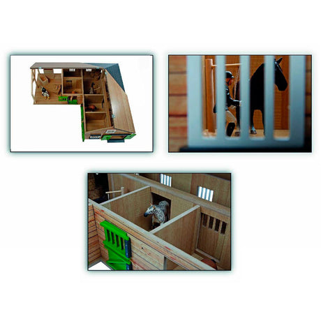 Kinderglobus Eckpferdestall mit 3 Boxen und Lagerraum 1:24