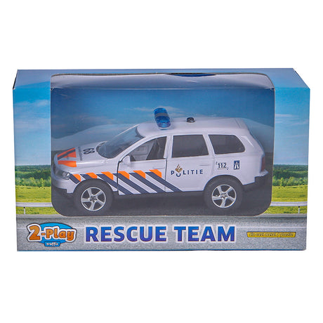 2-teiliges Polizeiauto zum Zurückziehen mit Licht und Ton, 11 cm, weiß
