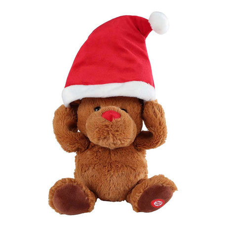 Bring mich mit einem tanzenden Rentier mit Weihnachtsmütze und Musik nach Hause