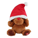 Bring mich mit einem tanzenden Rentier mit Weihnachtsmütze und Musik nach Hause