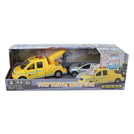 Kinder-Globus-Abschleppwagen mit Auto, Licht, Ton, Druckguss, zurückziehbar, 26 cm