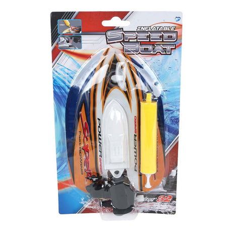 Aufblasbares Schnellboot mit Pumpe und Aufziehfunktion 17cm 3-fach sortiert