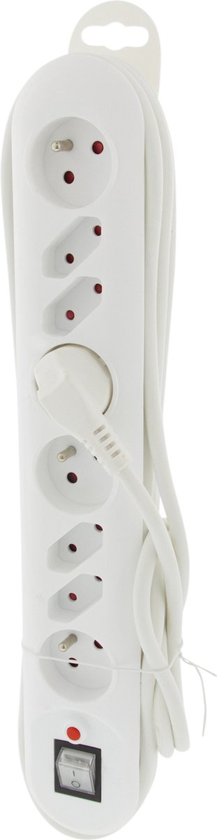 Exin stekkerdoos - 8-voudig - 4 x euro 4 penaarde - met schakelaar - 3 x 1.5 mm - 3 m - wit
