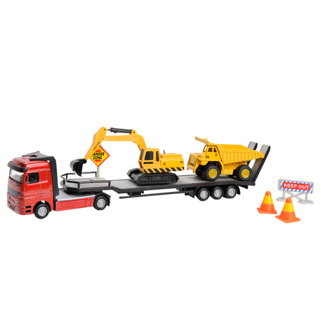 2-teiliger Tieflader mit Baufahrzeugen