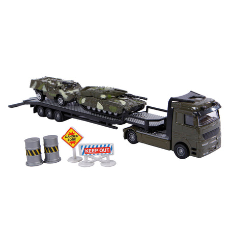 2-teiliger Militärtransporter mit 2 Panzern aus Druckguss-Kunststoff, 24 cm