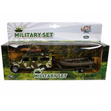 Kids Globe Globe Die Cast Land Rover mit Anhänger und Bootsarmee