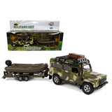 Kids Globe Globe Die Cast Land Rover mit Anhänger und Bootsarmee