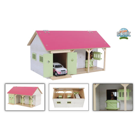 Kinderglobus Pferdestall rosa mit 2 Boxen und Lagerraum 1:32